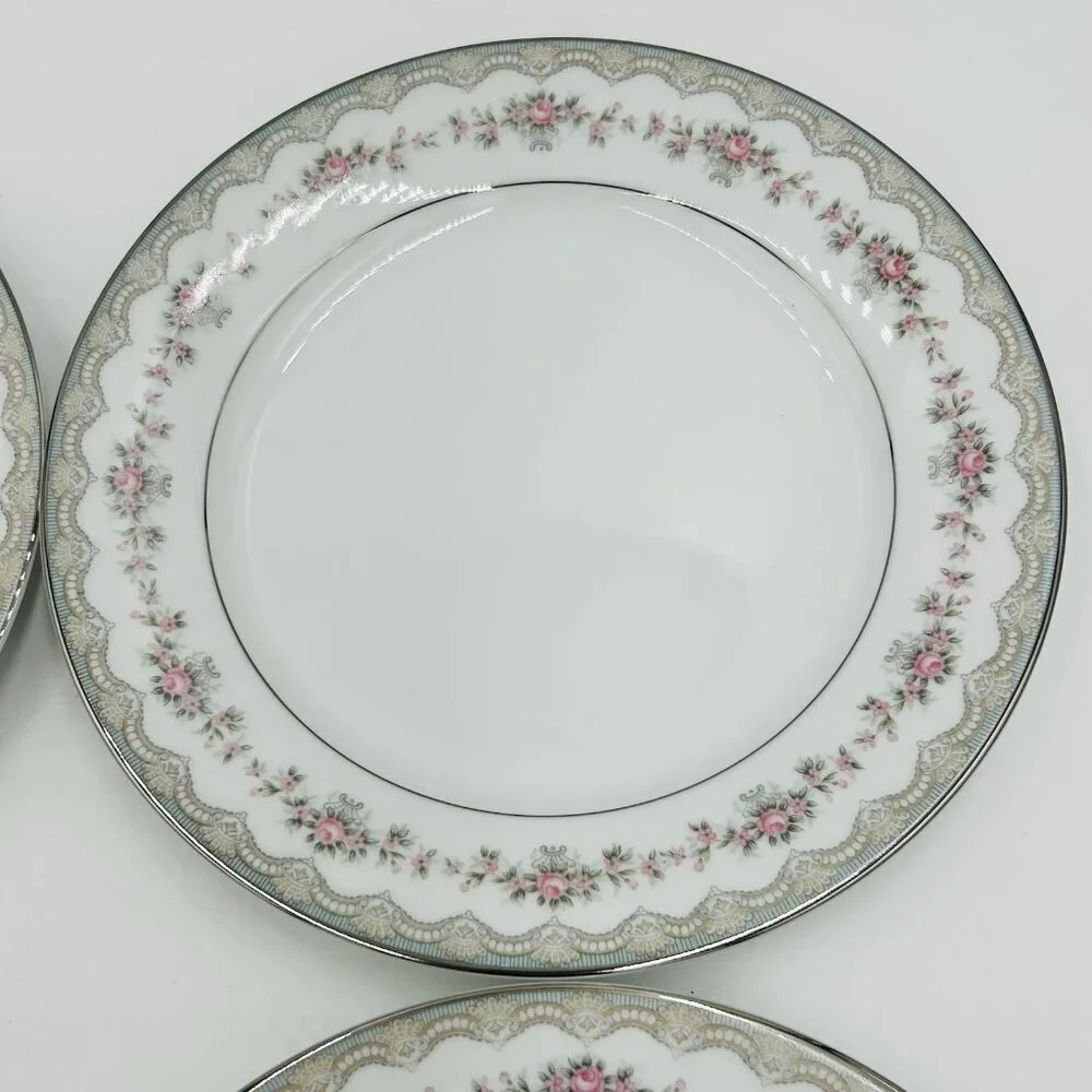 Noritake Glenwood 5770 Japan Salad Plates 8.375” Set of 4 Pink Roses Platinum